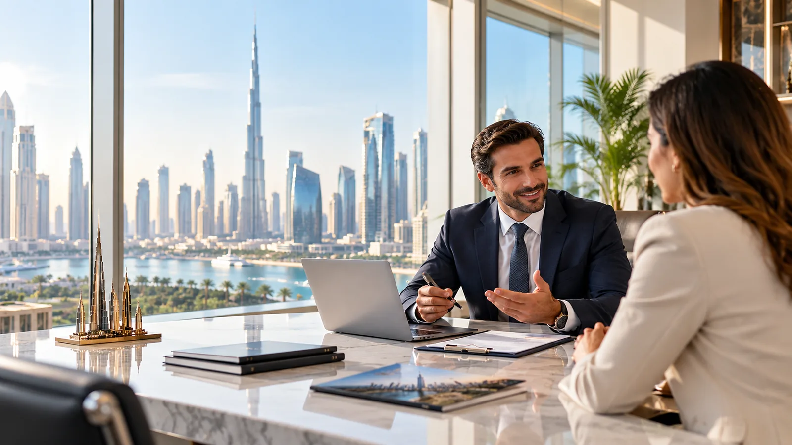 Dubai Burj Khalifa manzaralı şirket kuruluş görüşmesi (temsili foto-gerçekçi görsel)